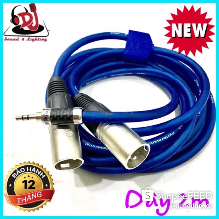 Dây 3.5 ly ra 2 đầu Jack XLR đực dây phát nhạc iP laptop day 3ly day jack3.5ly day dien thoai, dây có 3 màu, xanh, đỏ, đen