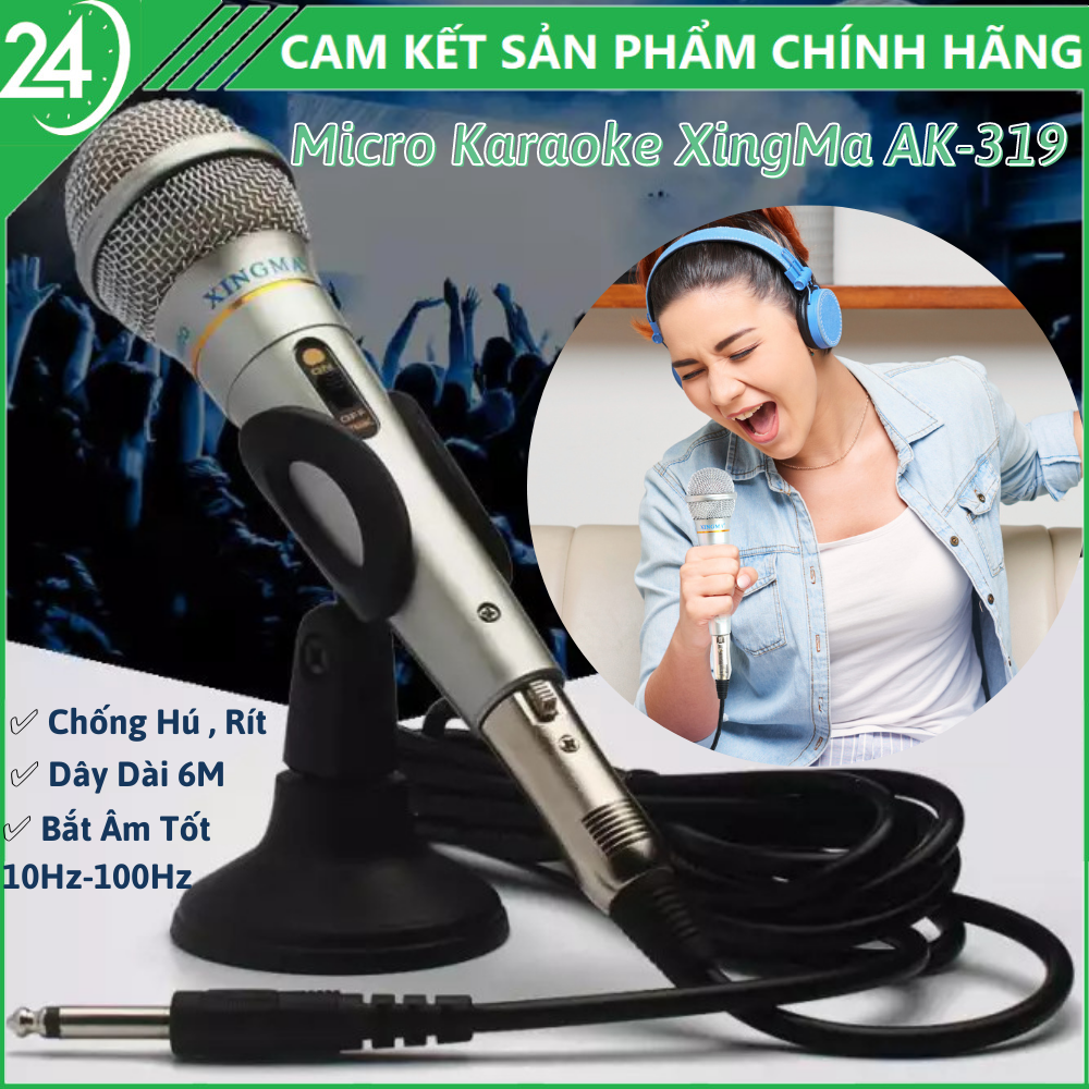 Mic hát karaoke XingMa AK-319 Mic karaoke gia đình giá rẻ, Mic có dây dài 6m và 3m, Mic thu âm chống hú chống rít, Có trang bị lọc âm, âm thanh trong trẻo mượt mà, hát cực hay , micro karaoke , micro có dây , mic hát karaoke bluetooth