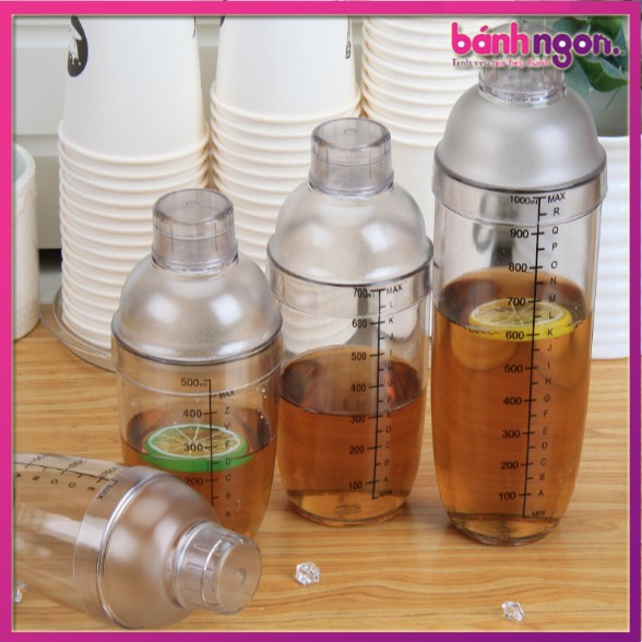 Bình lắc shaker pha chế nhựa cứng chia vạch đen loại đẹp 350ml-500ml-700ml-1000ml-nắp bình lắc