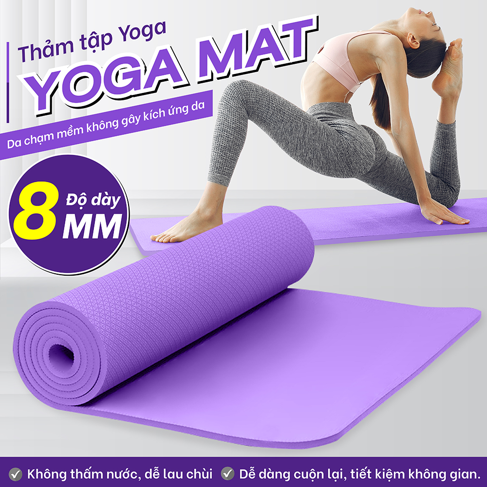 BG Thảm Tập Yoga Gym 8mm 6mm 4mm Thảm Yoga Chống Trượt Thảm Gấp Gọn Tập Gym Tại Nhà Tiện Lợi