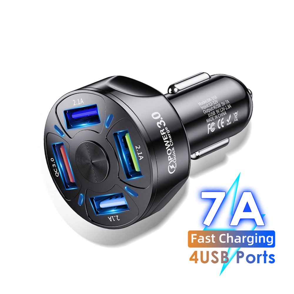 Cốc sạc ô tô , Tẩu sạc nhanh thông minh Qualcom 3.0 4 cổng USB 12v-24v mẫu mới cho các xe