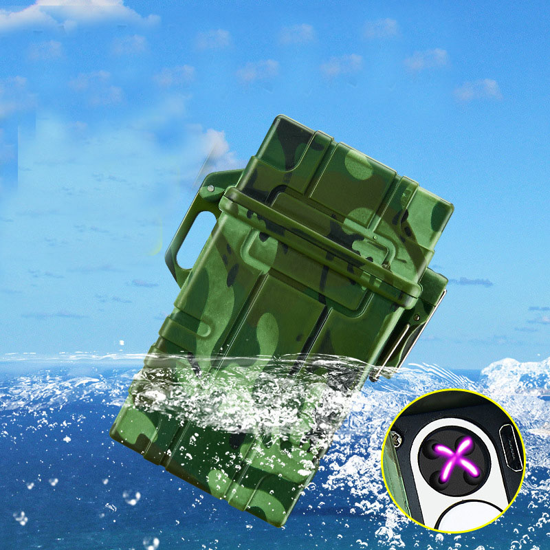 Hộp đựng thuốc lá Kiêm Bật Lửa sạc Điện 4 tia plasma cao cấp Kiêm USB LIGHTER nguyên vỏ 20 điếu lớn chống nước