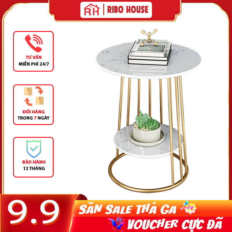 Bàn trà mặt đá 2 tầng RIBO HOUSE, kệ tab khung kim loại sơn tĩnh điện, nội thất phòng khách phòng ngủ trưng bày shop cửa hàng RIBO93