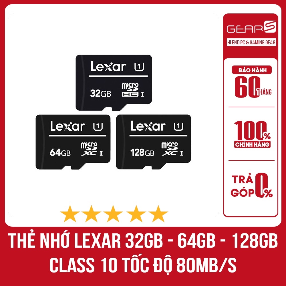 Thẻ nhớ Lexar 32GB 64GB128GB Class 10 tốc độ 80Mb/s - Bảo hành 5 năm - Chính Hãng Mai Hoàng Phân Phối