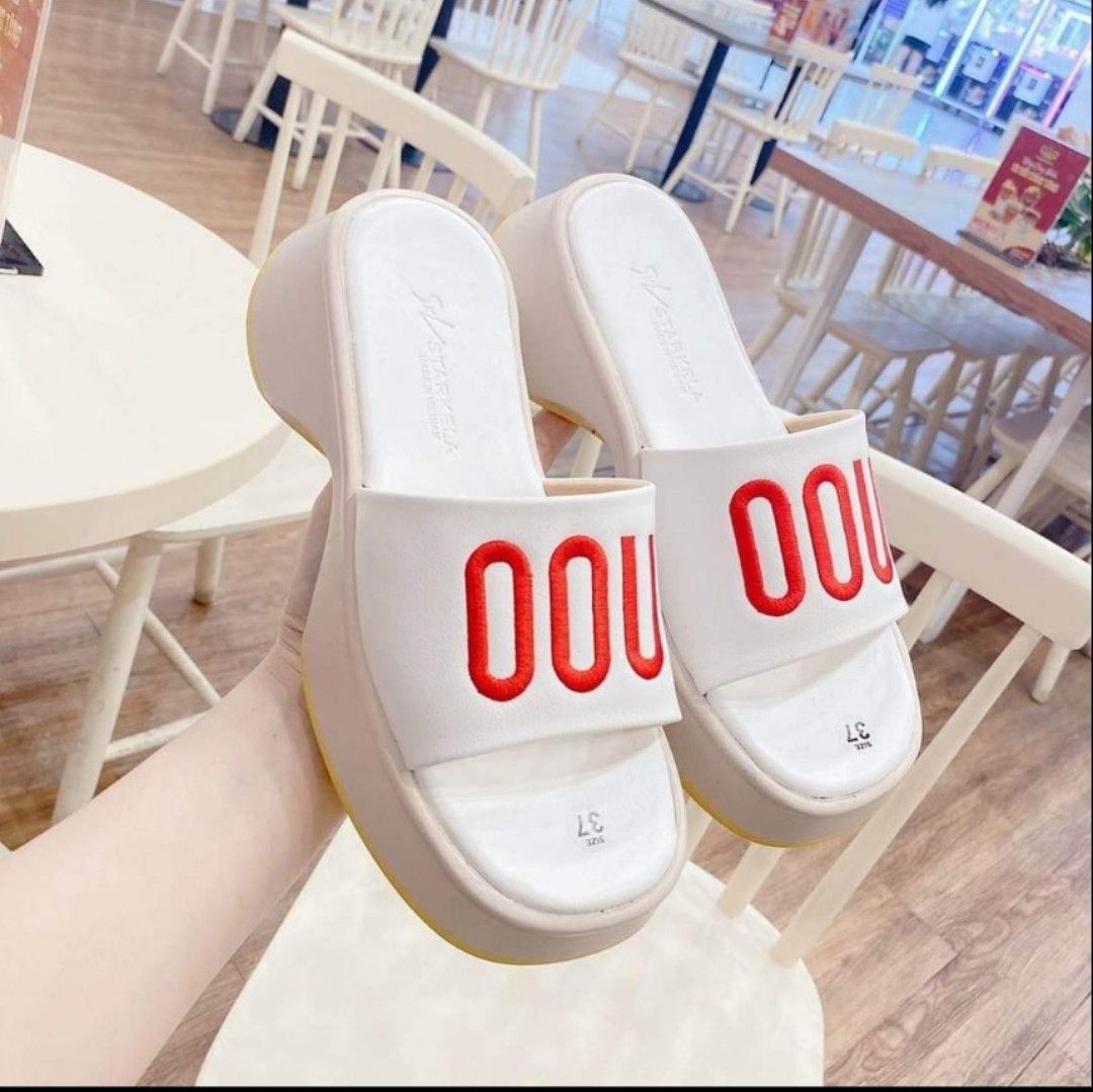 Dép đẹp đế xịn quai bản to thêu nổi UOO cách điệu, cao 5p siêu xinh