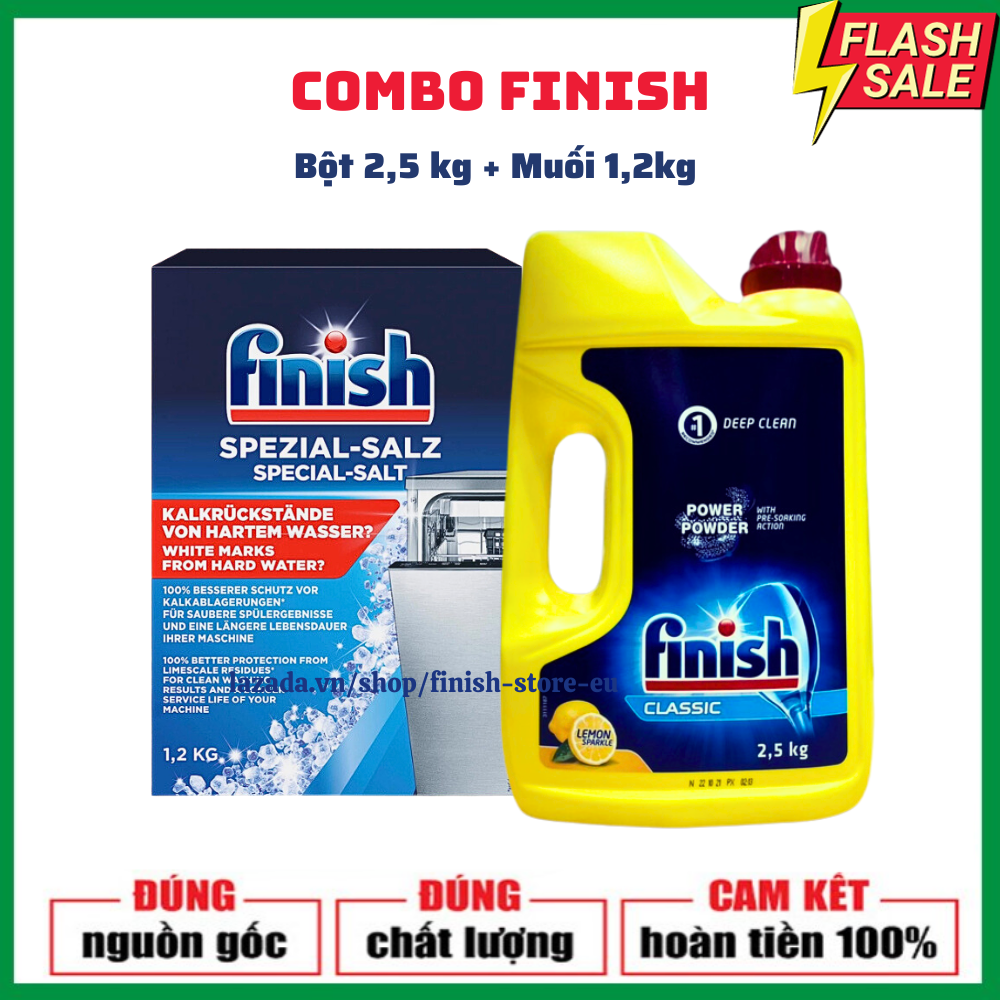 Combo bột rửa bát finish 2.5 2 1.2kg+Muối làm mềm nước finish 1,2 kg dùng cho máy rửa bát máy rửa chén