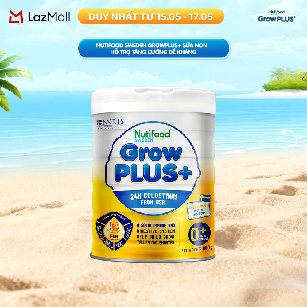 Sữa Bột Nutifood GrowPLUS+ Sữa Non - Hỗ Trợ Tăng Cường Đề Kháng 0-12 Tháng Tuổi - Tăng Cường Hệ Miễn Dịch, Tiêu Hóa Tốt (Lon 800g)