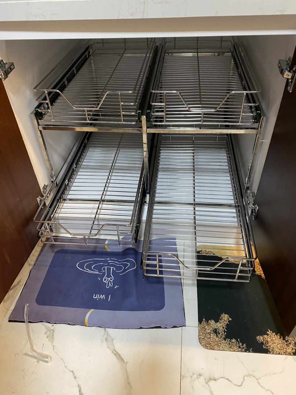 Kệ Inox Để Xoong Nồi Bát Đĩa-Kệ Bếp 2 tầng và Kệ Bếp 3 tầng bằng Inox 304 không gỉ, ray trượt bằng Inox (làm kệ Inox theo chiều dài của khoang tủ), Miễn phí vận chuyển