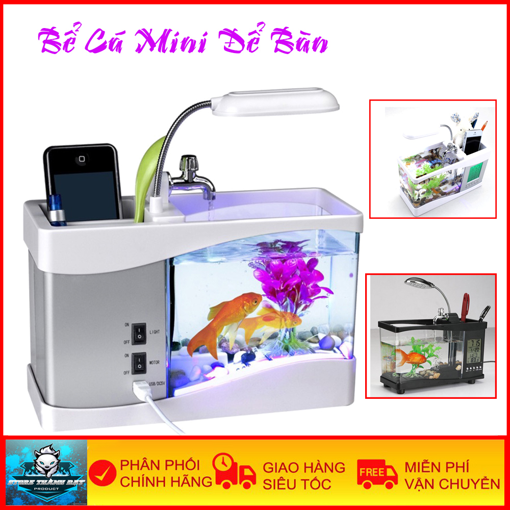 Bể nuôi cá cảnh mini có đèn - kiêm khay đựng đồ - kèm bộ cây thủy sinh - sỏi - bơm nước và loa - bể nuôi cá mini đa năng tiện dụng - bảo hành 1 năm