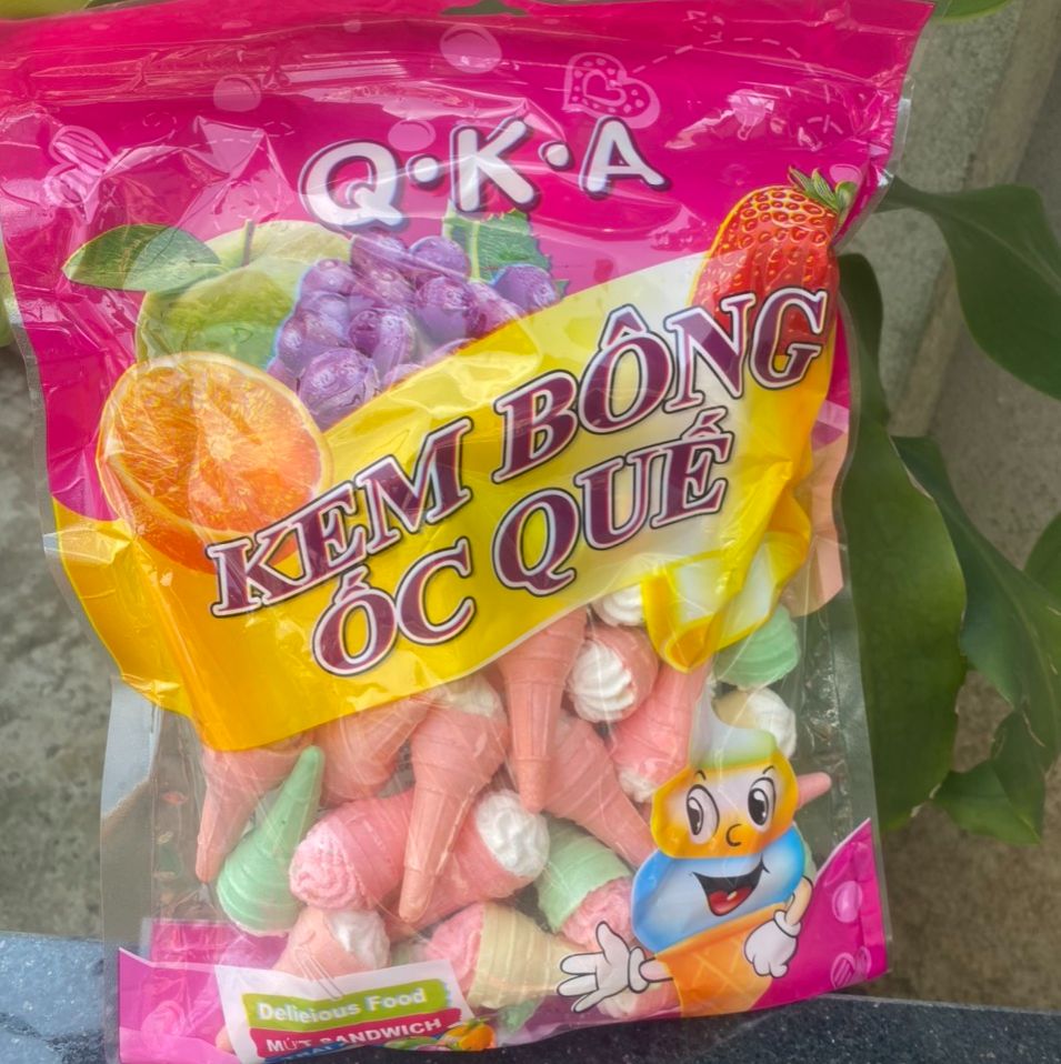 Túi 208g kem bông ốc quế ăn vặt tuổi thơ