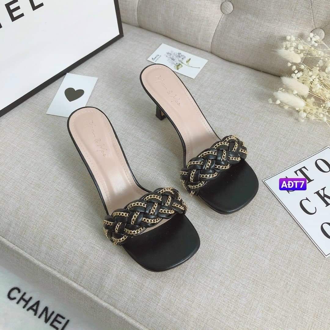 BIG SIZE Dép cao gót mũi vuông quai ngang tết bính hở mũi cao 7 phân đẳng cấp sang trọng dễ phối đồ