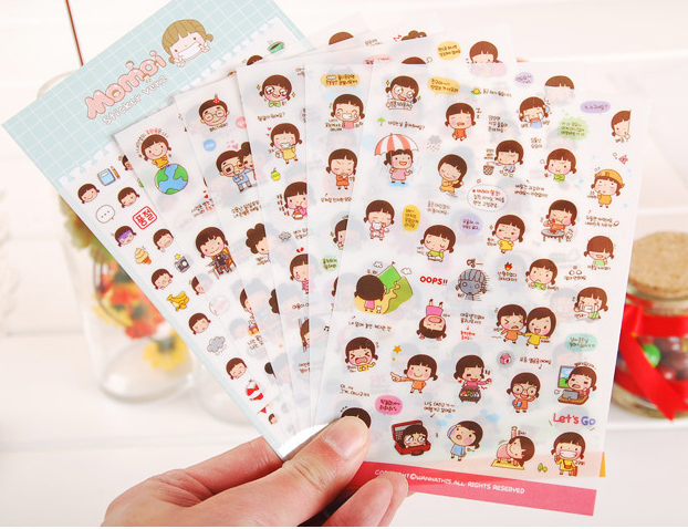 Sét 6 tấm sticker cô gái momo