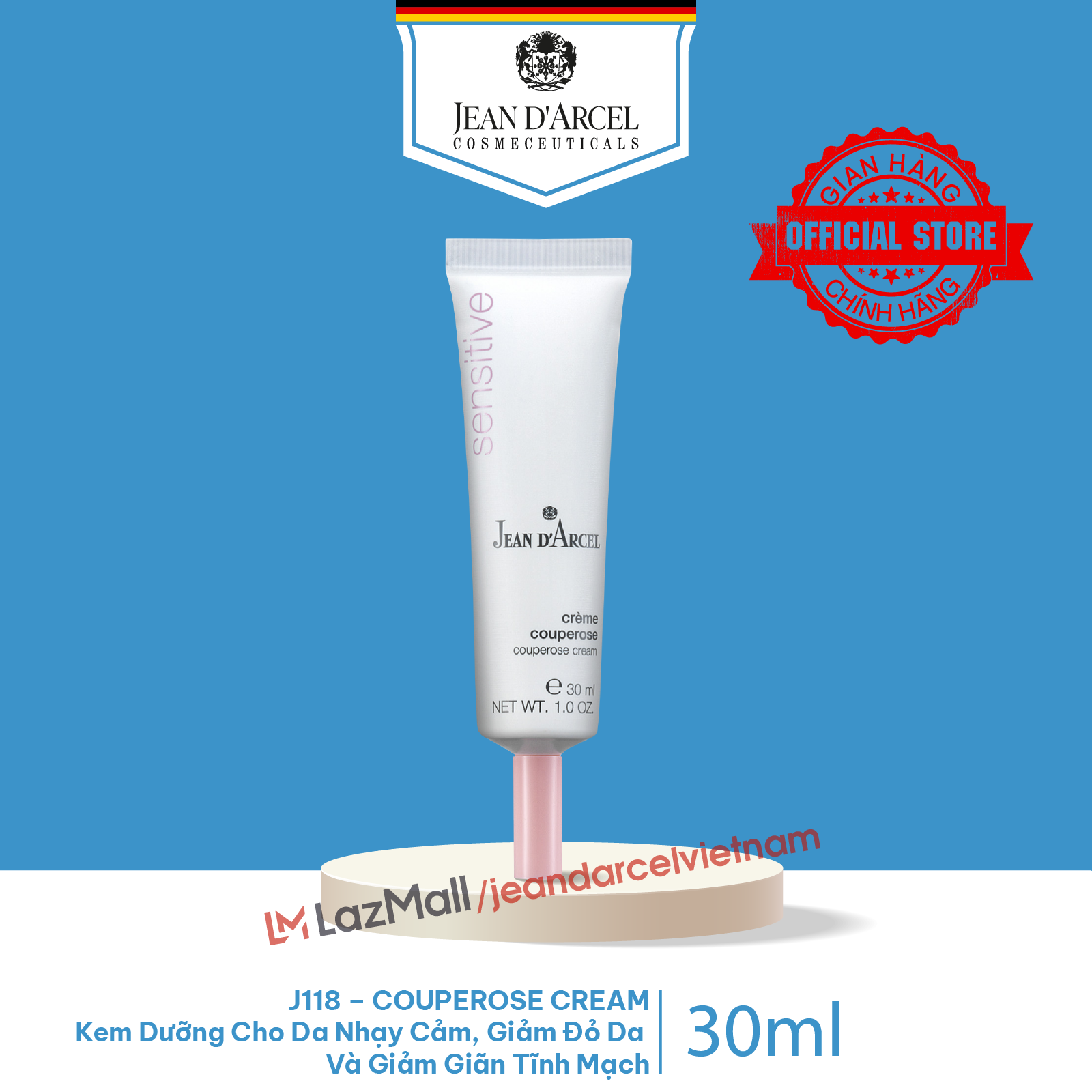 J118 Kem dưỡng cho da nhạy cảm, giảm đỏ da và giảm giãn tĩnh mạch - Couperose Cream 30ml - Jean d'Arcel