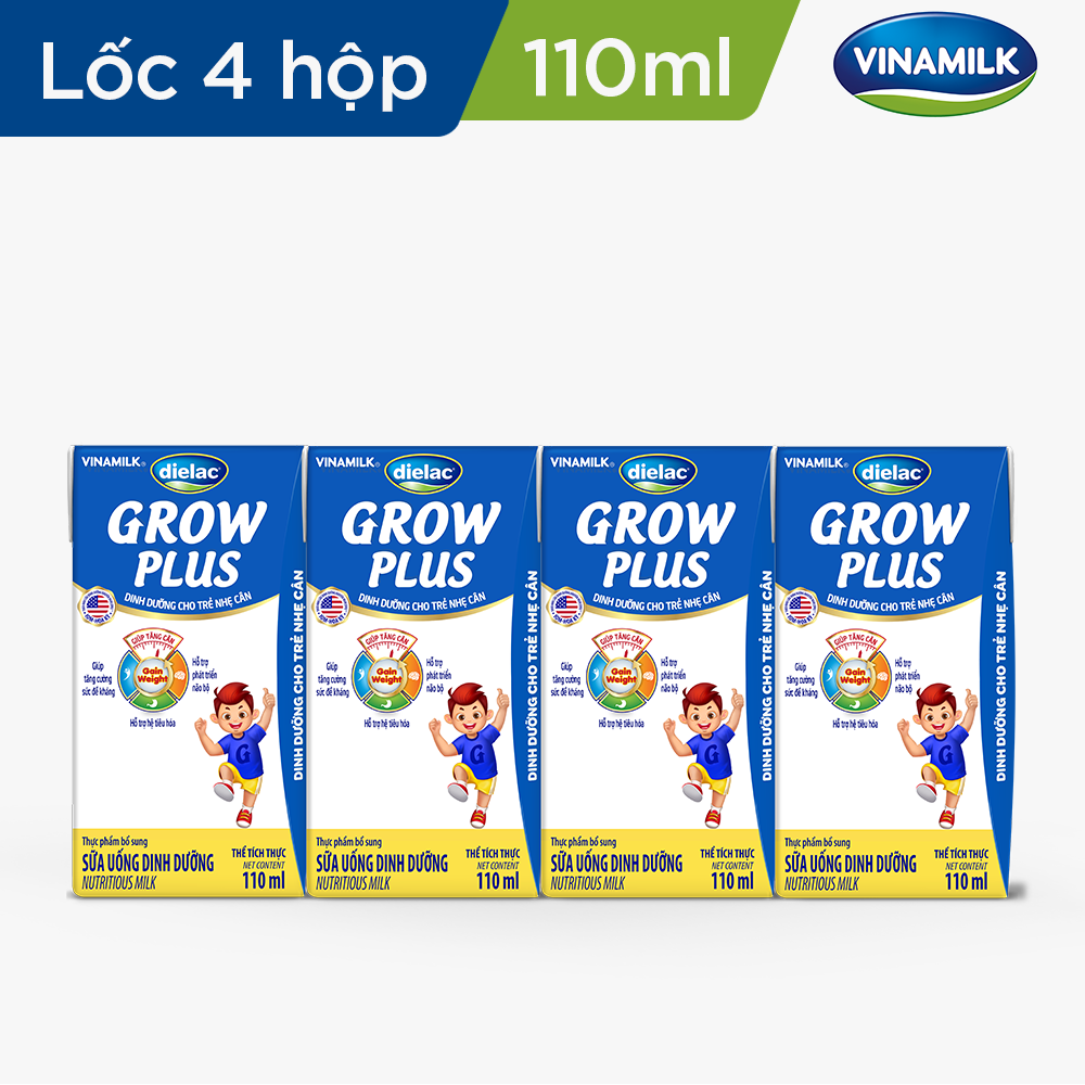 Sữa bột pha sẵn Dielac Grow Plus Xanh - Lốc 4 hộp 110ml