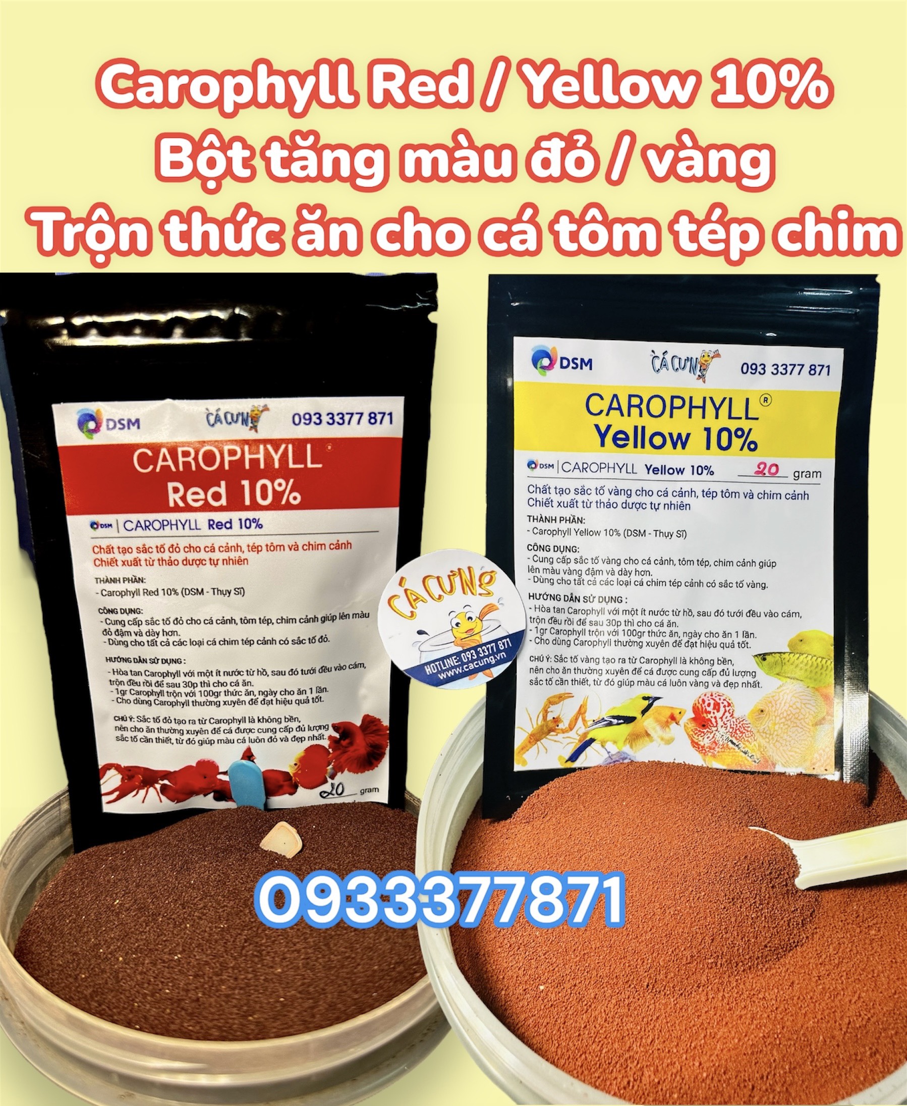 Carophyll Red 10% & Carophyll Yellow 10% | Carophyll Đỏ Vàng lên màu cho cá tôm tép chim (Hàng Cty)