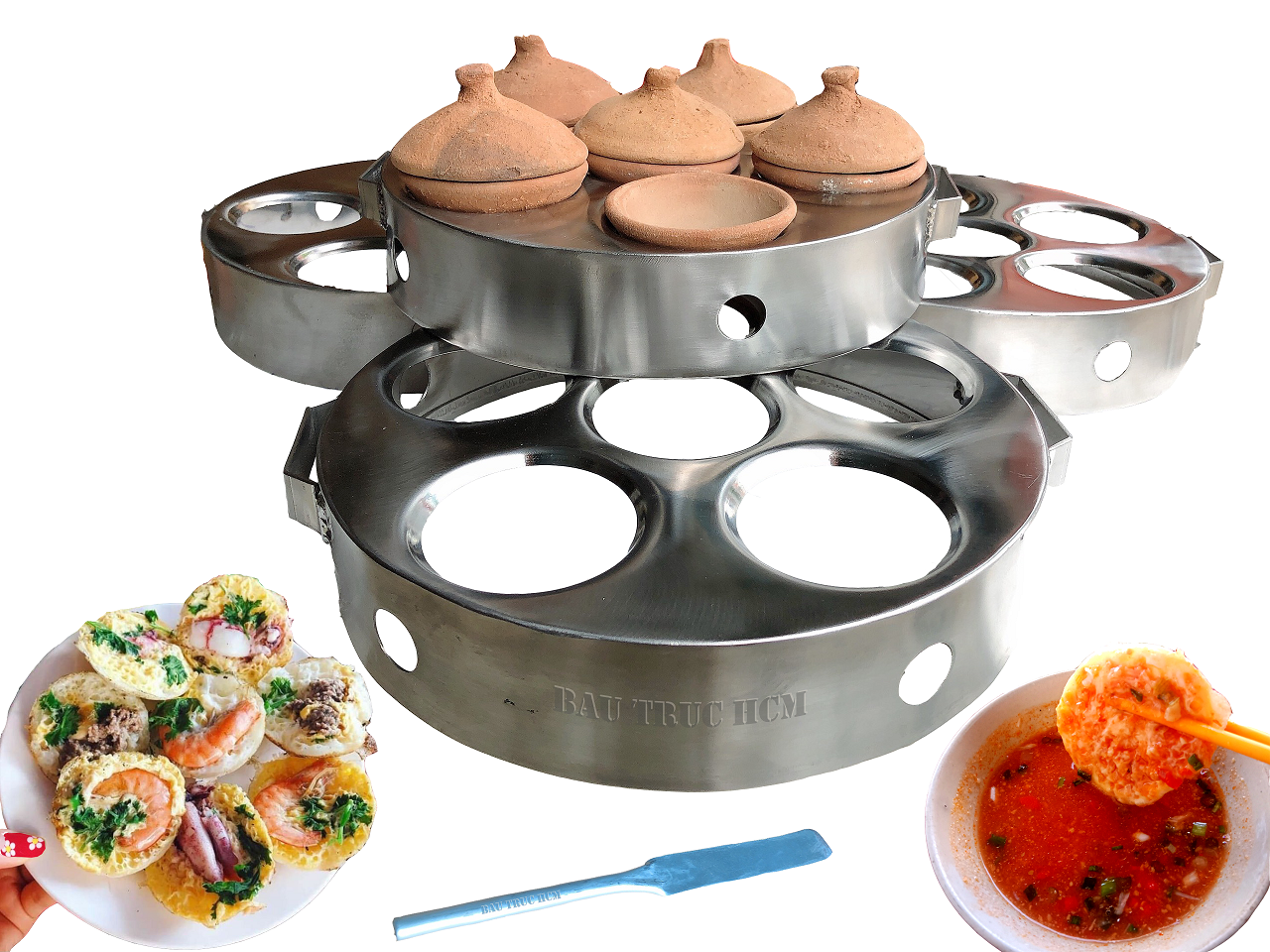 Khuôn bánh căn, bánh khọt inox 6 chén đất nung
