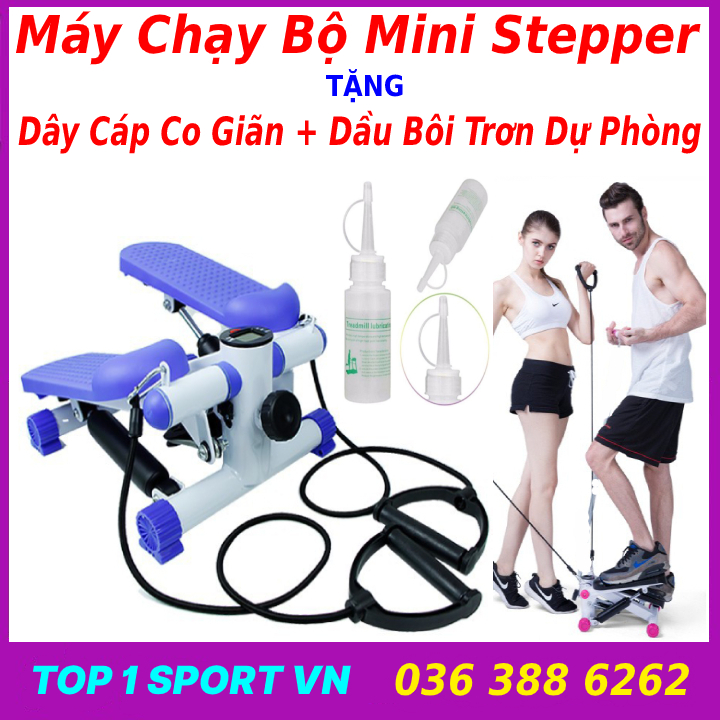 Máy chạy bộ mini stepper tại nhà tặng dây cáp tập tay + dầu bôi trơn dự phòng, bảo hành máy chạy bộ 2 năm