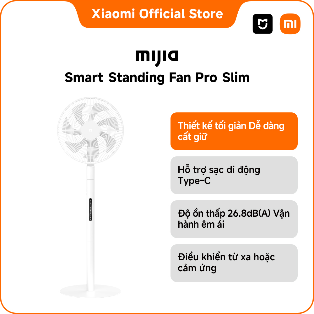 Quạt đứng Xiaomi Mijia Smart Standing Fan Pro Slim -Thiết kế siêu mỏng /Điều khiển từ xa hoặc cảm ứng/26.8dB(A)Vận hành êm ái-Quạt Xiaomi chính hãng