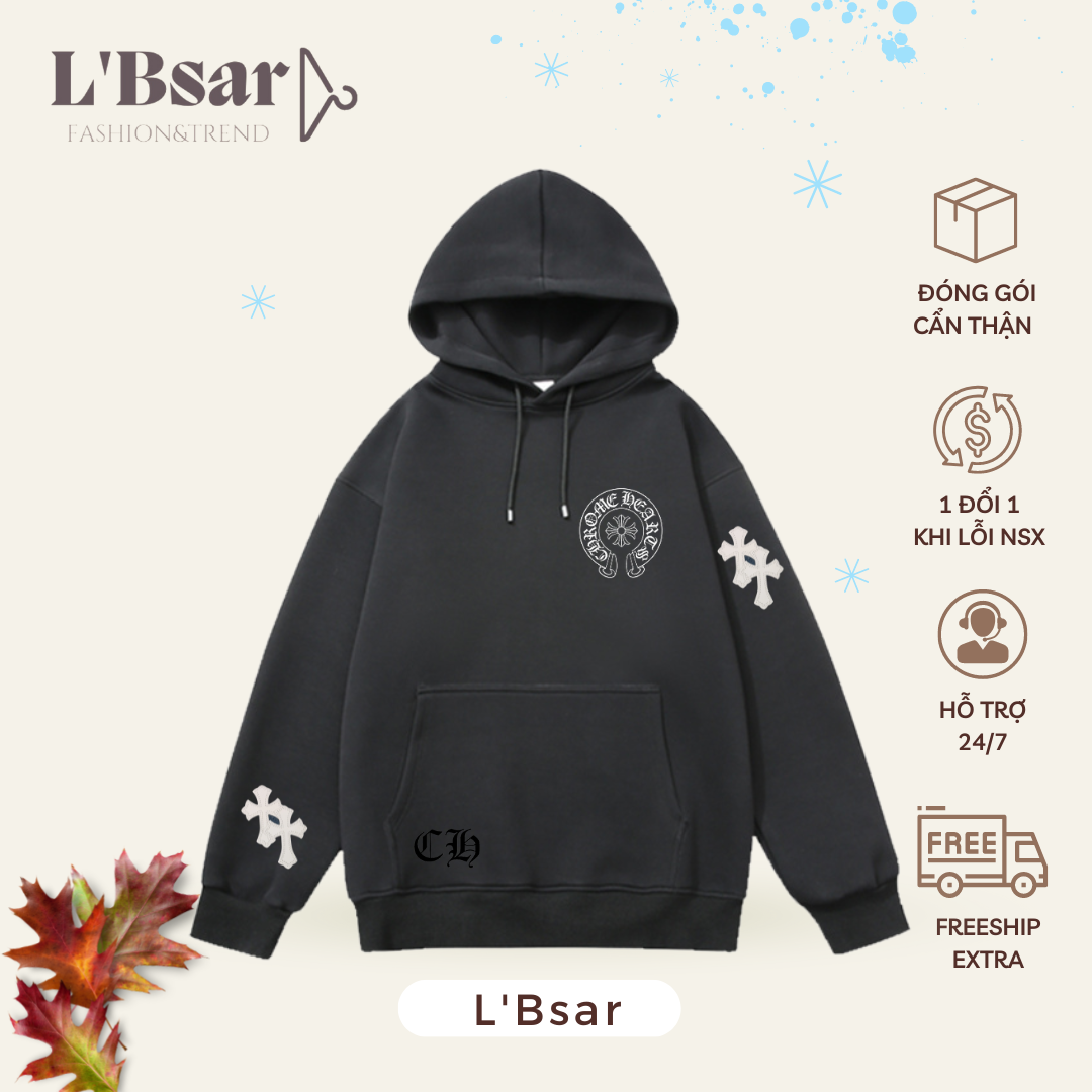 Áo hoodie unisex chrome hearts form rộng chất nỉ cao cấp 370gsm dày dặn