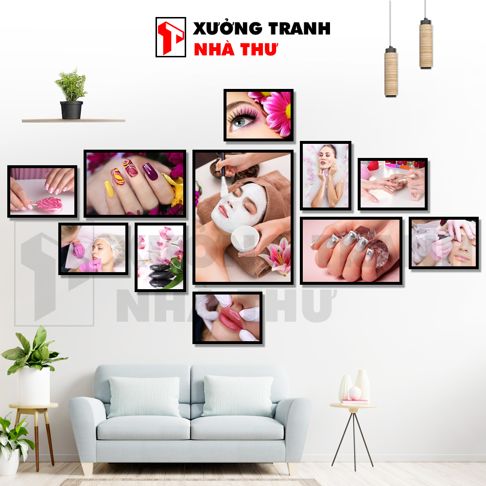 Bộ 11 tranh spa phun xăm nail makeup thẩm mỹ miễn phí in ảnh, tranh dán tường , tranh treo tường trang trí decor