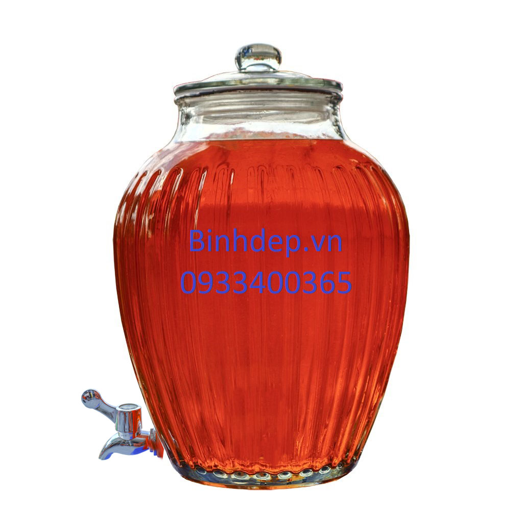 Bình thuỷ tinh ngâm rượu 10 lít có vòi kiểu dáng bí sọc