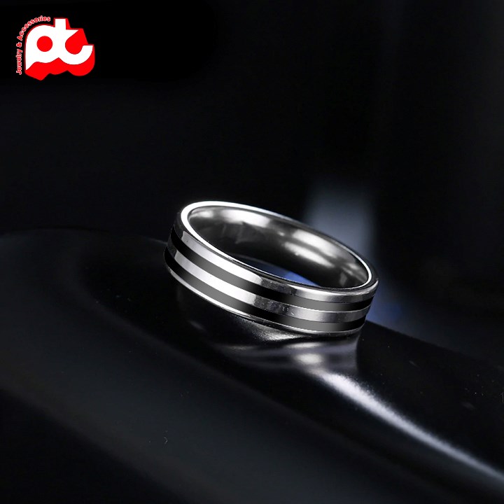 Nhẫn nam inox thời trang kiểu 2 sọc đen bảng 6mm shopquare màu đen trắng cách điệu thép không gỉ ABNNA14