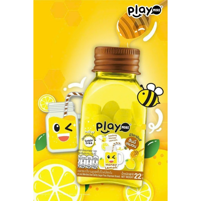 Kẹo The Không Đường Hương Chanh Mật Ong PLAY MORE Cooling Lemon Honey Lọ