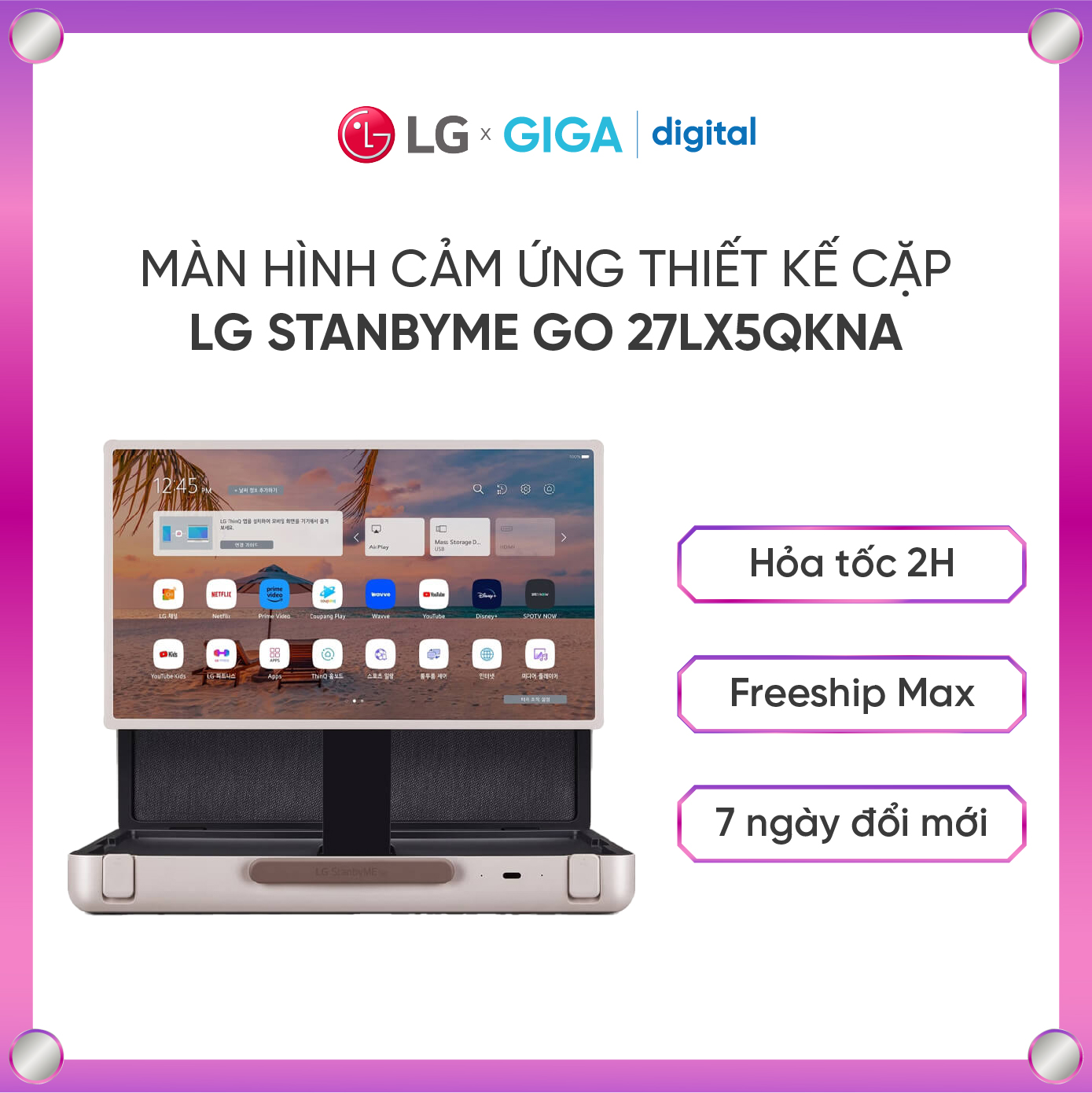 Màn hình cảm ứng thiết kế cặp thông minh LG StanbyME Go 27LX5QKNA - Full HD điều khiển giọng nói - Màn hình LG StandbyMe chính hãng - Màn hình giải trí đa phương tiện