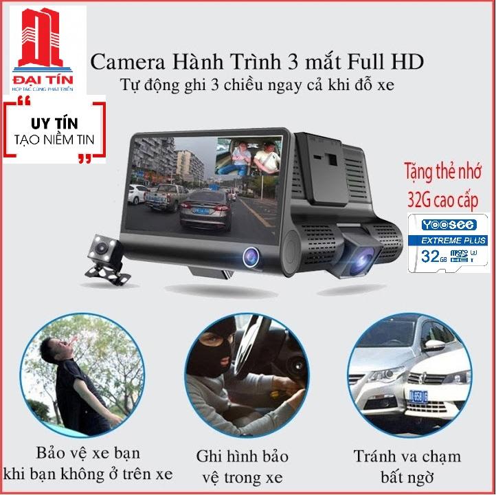 [TẶNG THẺ NHỚ 64GB] Camera hành trình ô tô 3 mắt camera full HD 1080, camera oto sau chống nước , camera trong xe trống chộm , ghi hình khi tắt máy , Tự động ghi hình nếu phát hiện chuyển động