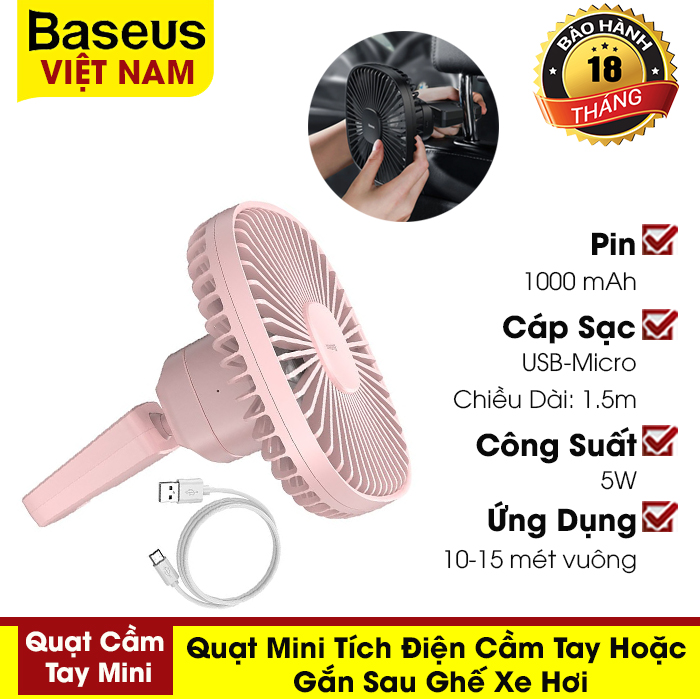 Quạt mini tích điện cầm tay hoặc gắn ghế sau ô tô Baseus Natural Wind Magnetic Rear Seat Fan dung lượng 1000mAh, xoay 360 độ với 2 chế độ gió tùy chỉnh