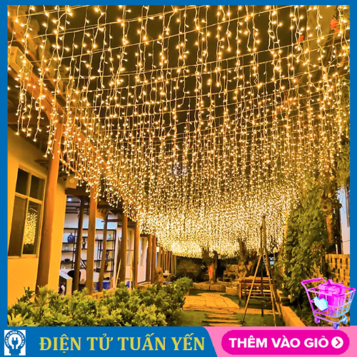 Dây đèn led rèm 4M/6M/8M/12M độ thả 60cm màu vàng ấm, chống thấm nước, trang trí ngoài trời, hàng quán, nhà cửa