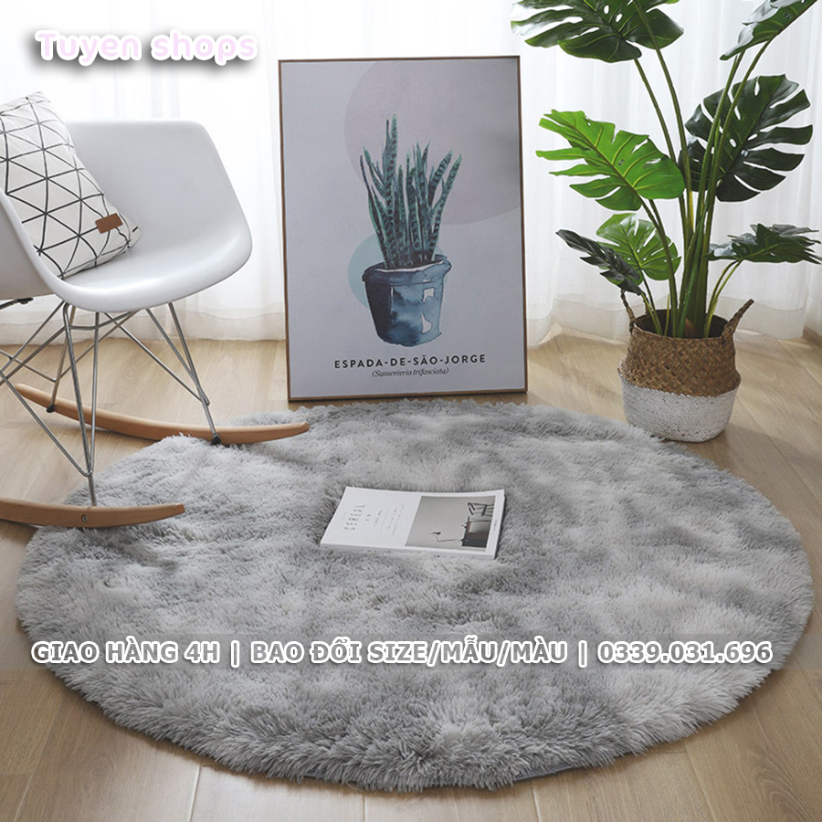 Thảm tròn giá rẻ lông XÙ màu Loang Xám nhạt 1m
