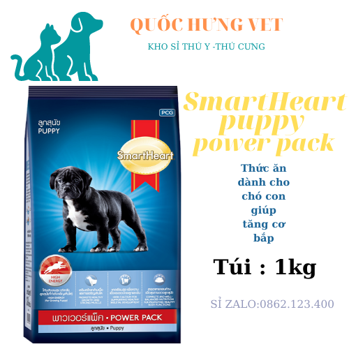 Thức ăn hạt giúp tăng cơ bắp cho giống chó nhỏ dưới 12 tháng SMARTHEART POWER-1kg-3kg- quốc hưng vet