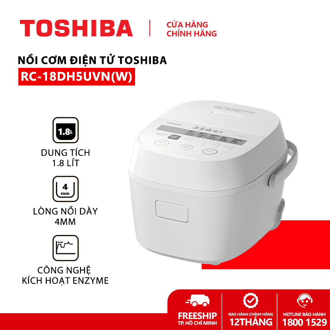 [ĐỘC QUYỀN ONLINE] Nồi cơm điện tử Toshiba 1.8 lít RC-18DH5UVN(W) Umami Series - Bảng điều khiển Tiếng Việt