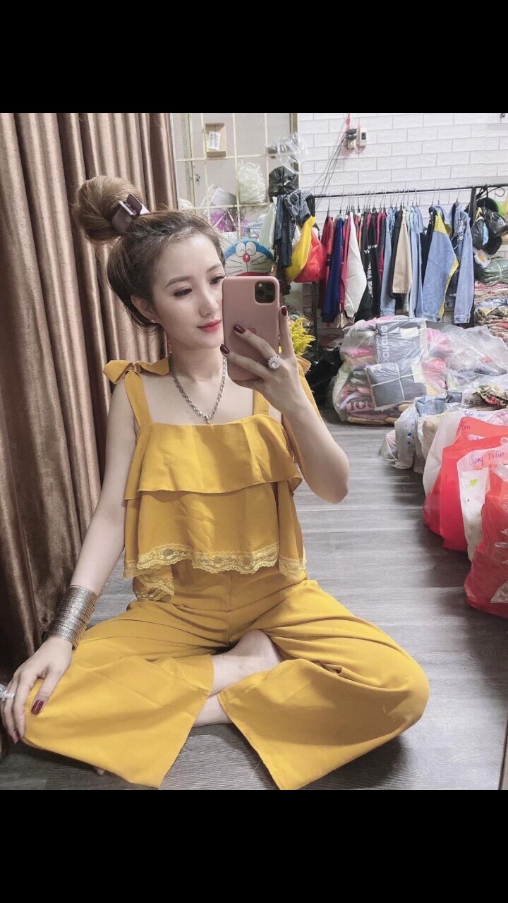 Set bộ nữ áo 2 dây cột nơ + quần suông xinh xắn