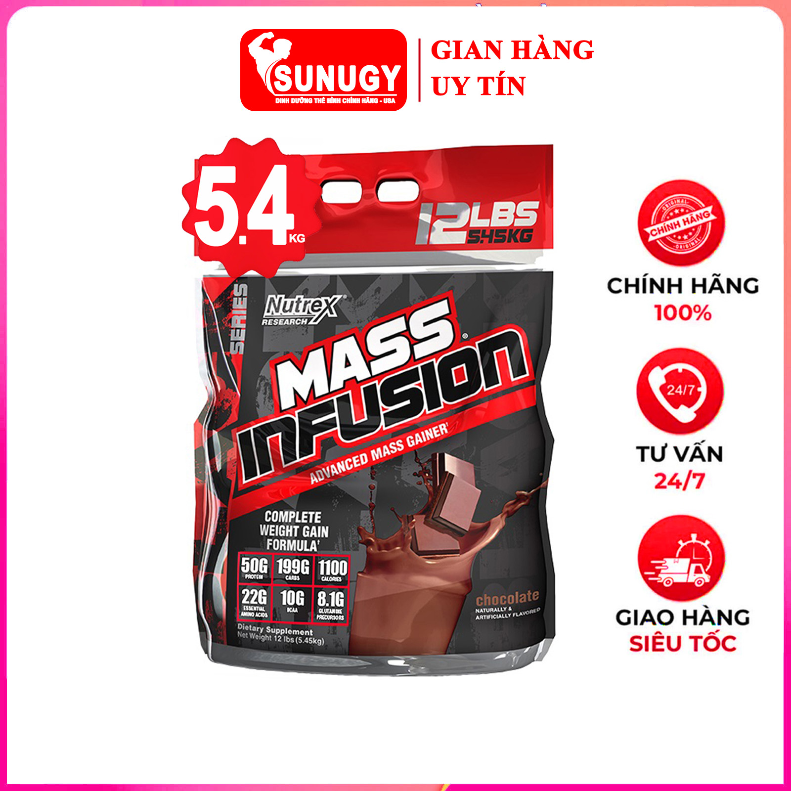 Sữa tăng cân tăng cơ Mass Infusion của Nutrex có enzym tiêu hóa tăng hấp thu xây dựng và phát triển cơ bắp nhanh cho người gầy kén ăn khó hấp thu cần tăng cân nhanh