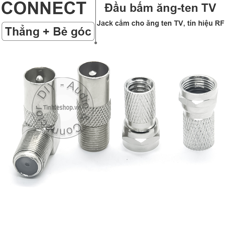 1 cặp - Đầu bấm cáp anten TV thẳng và bẻ góc kèm chuôi vặn