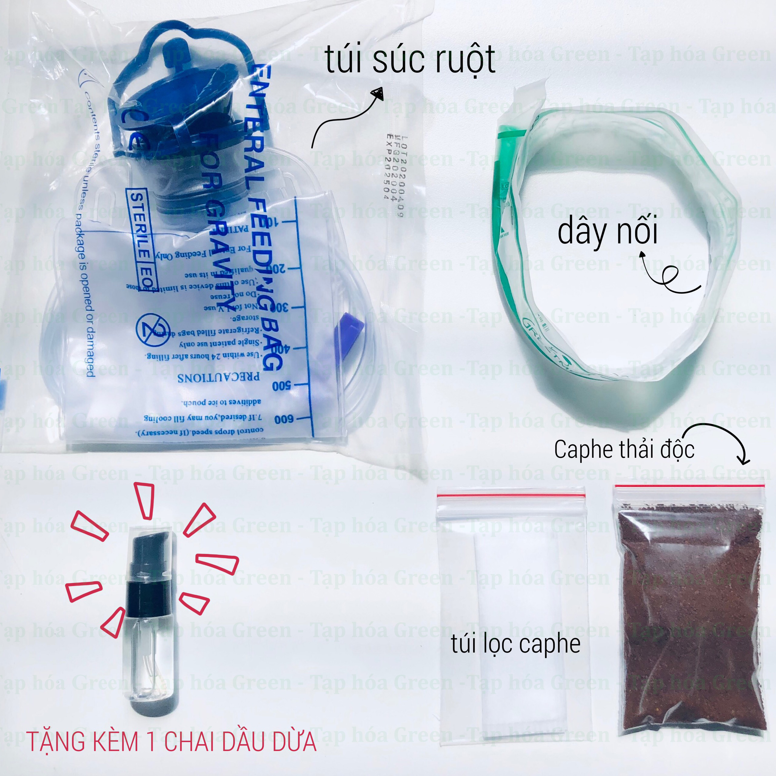 [HCM]Bộ Kit Thải Độc Cà phê Enema - Bô truyềncà phêtúi lọc - Tặng kèm 1 chai dầu dừa - Cải thiện tiêu hóa giúp ăn ngon hấp thụ dinh dưỡng tốt hơn -Tạp Hóa Green