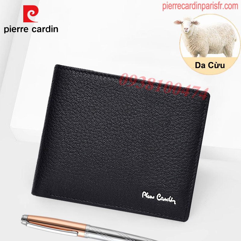 Ví da cừu Pierre Cardin chính hãng logo hợp kim dập nổi ví ngang PCJ2090