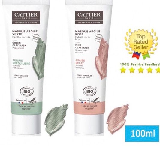 Mặt nạ đất sét Cattier Masque Argile Clay Mask Green Clay Mint BIO Organic của Pháp tupe 100ml