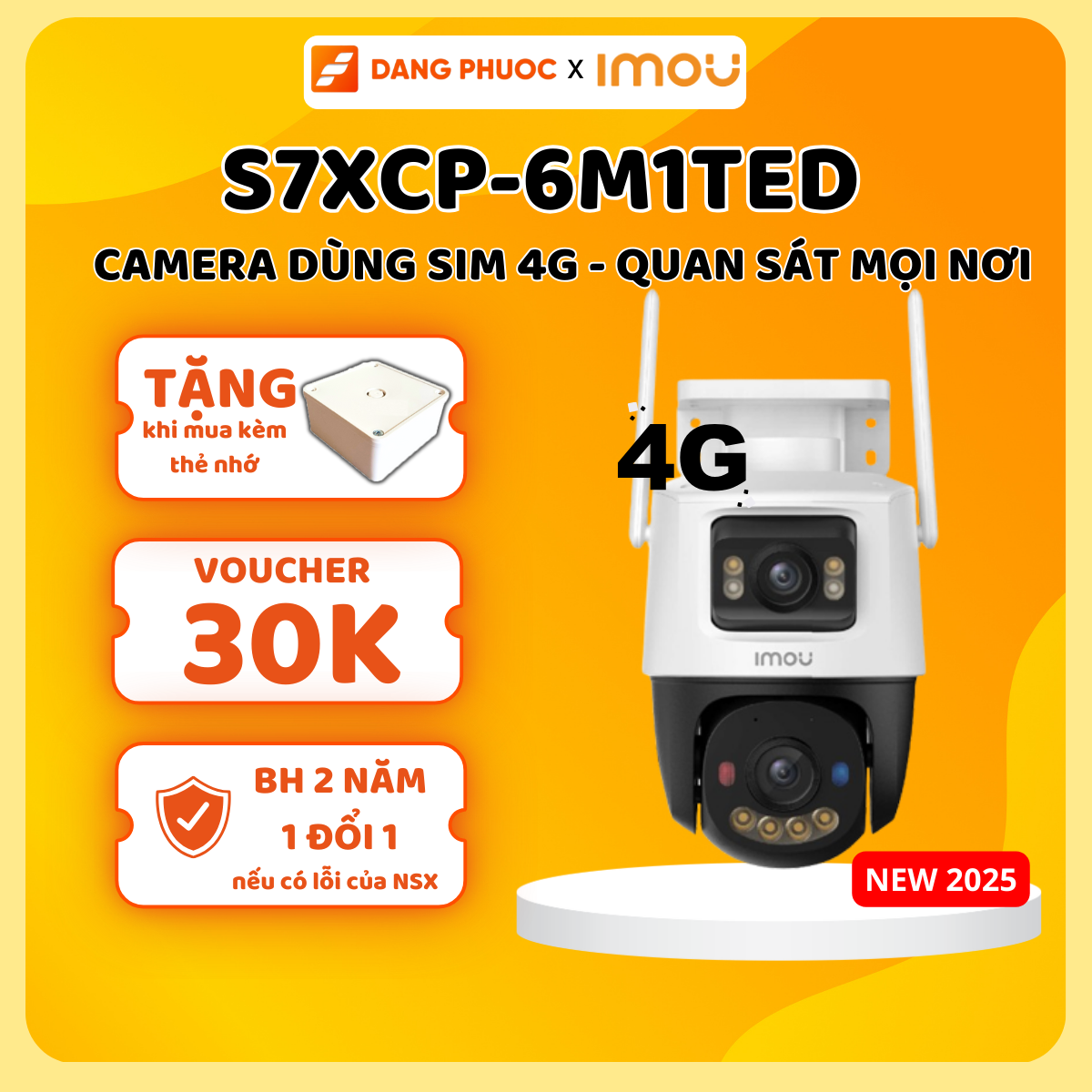 Camera Ngoài Trời Imou 4G Cruiser Dual 2C S7XCP-6M1TED 6MP, xoay 360, đàm thoại 2 chiều,nhận diện người & xe