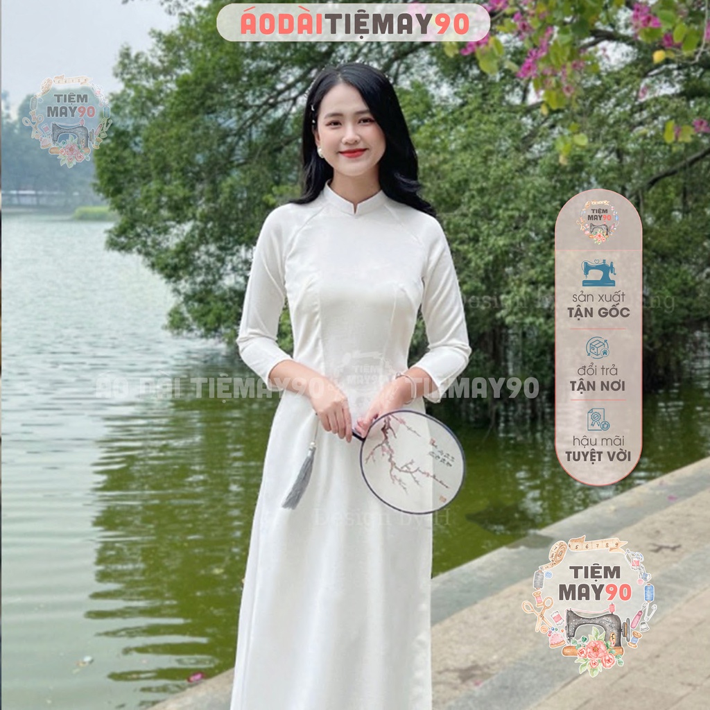 Áo dài màu trơn cổ vuông cao 2cm truyền thống may sẵn vải tây thi co giãn mặc dự tiệc lễ tết đám cưới hỏi đẹp AD90143