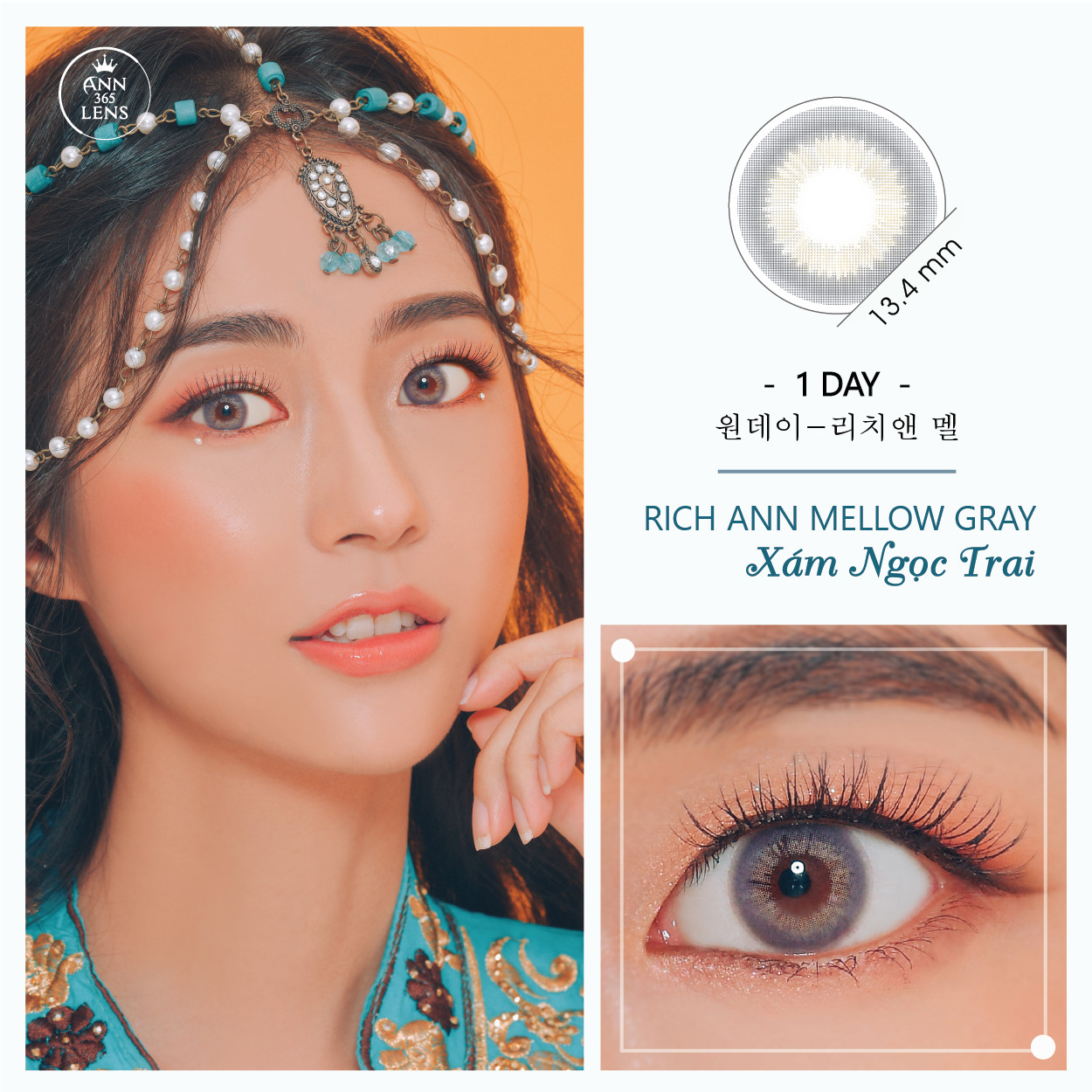 [𝗫𝗮́𝗺 𝗞𝗵𝗼̂𝗻𝗴 𝗩𝗶𝗲̂̀𝗻] Kính Áp Tròng Đi Chơi Lễ Tết, Du Lịch Màu Xám Ngọc Trai Mellow Gray ANN365 Hàn QuốcThoải Mái Suốt 24h