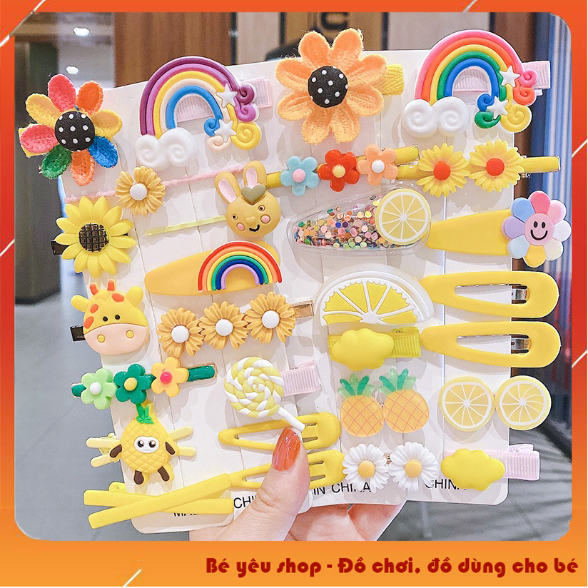Sét kẹp cặp tóc 14 món nhiều hình cute dễ thương cho bé gái