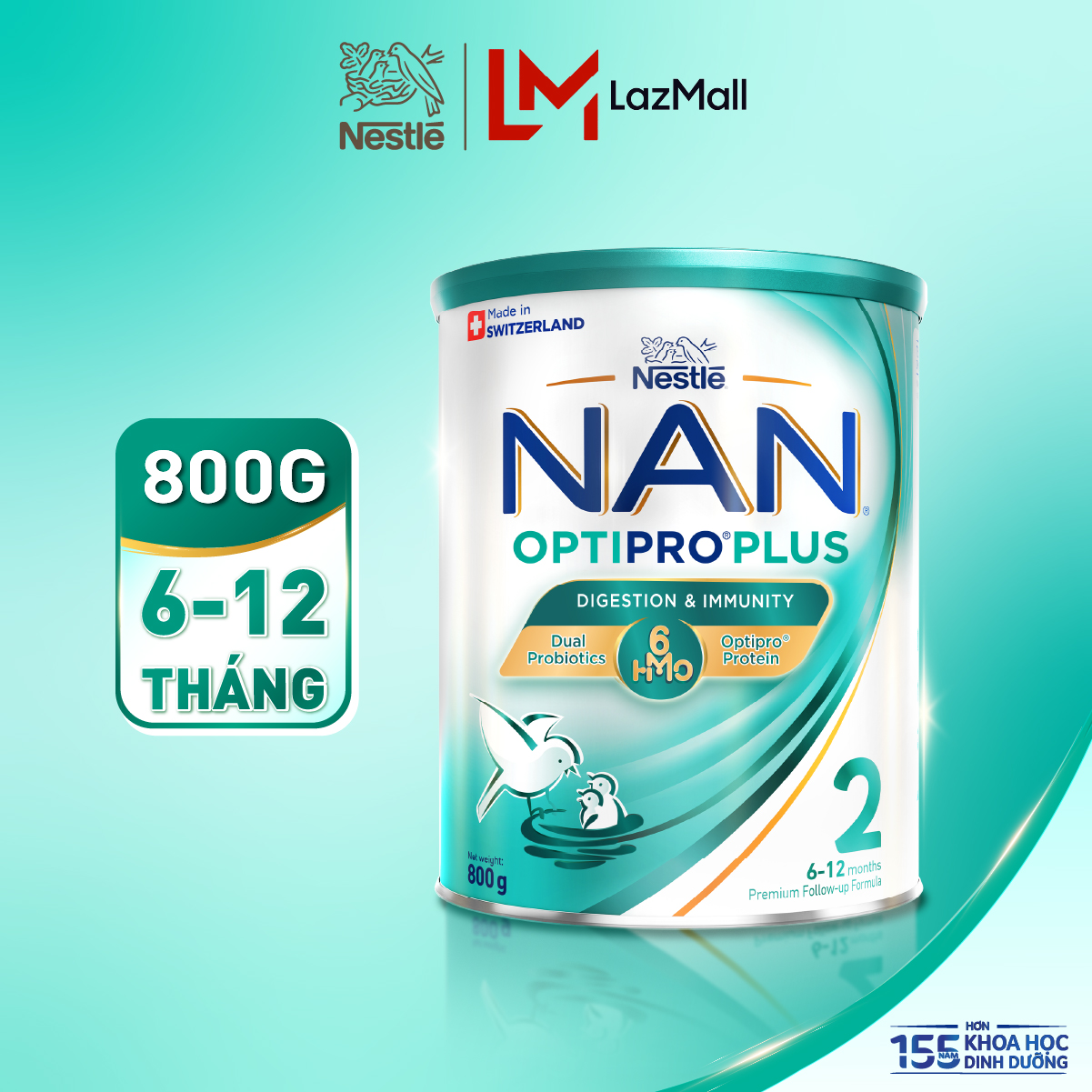 Sữa bột Nestle NAN OPTIPRO PLUS số 2 800g Nhập Khẩu Thụy Sĩ Cho Bé 6 - 12 Tháng Có Đạm OPTIPRO, 6HMO  Lợi Khuẩn Kép