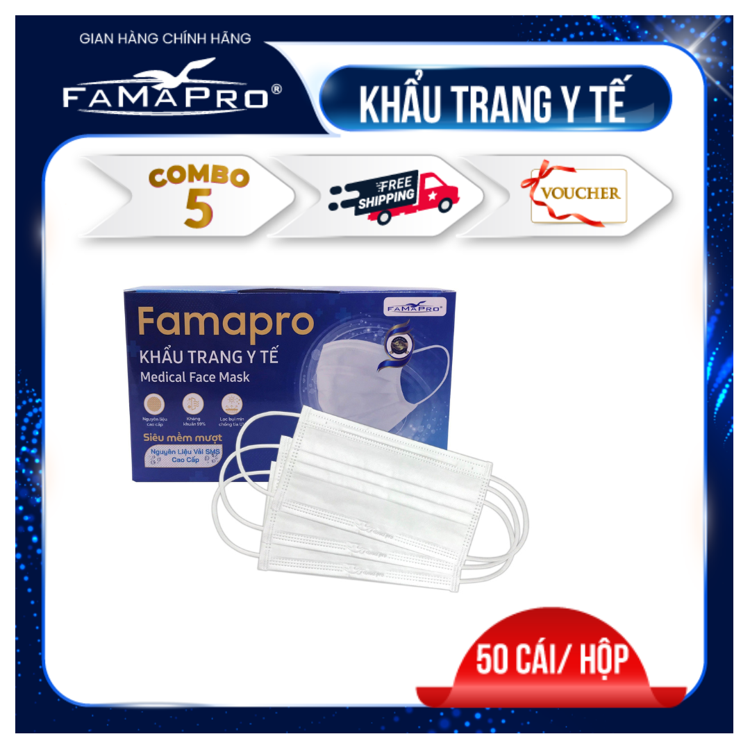 Combo 5 hộp khẩu trang y tế sms 4 lớp kháng khuẩn famapro