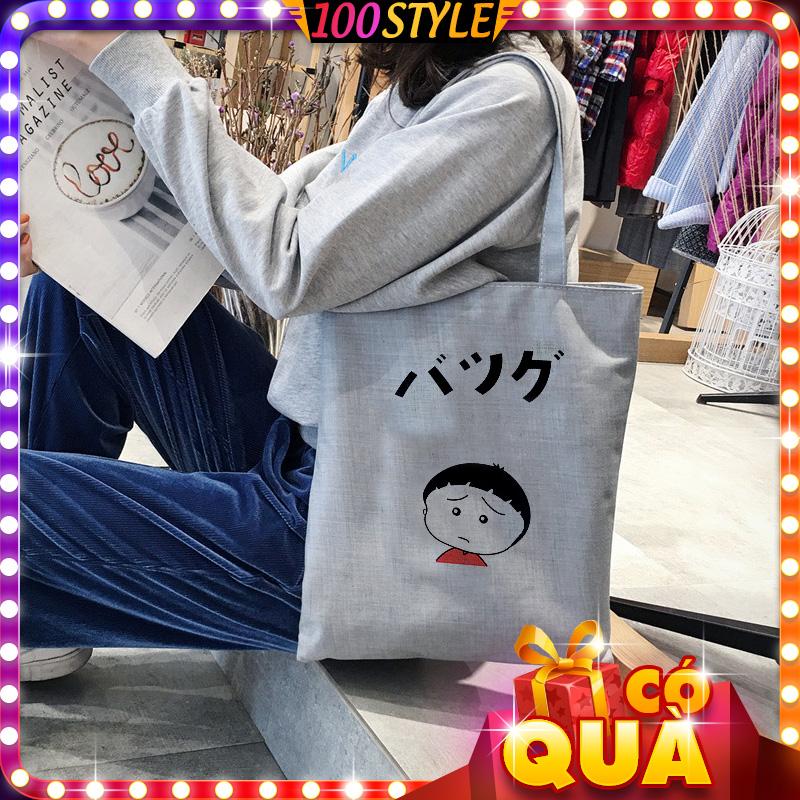 Túi vải tote gray cậu bé korea có dây kéo m718 - 100style.net