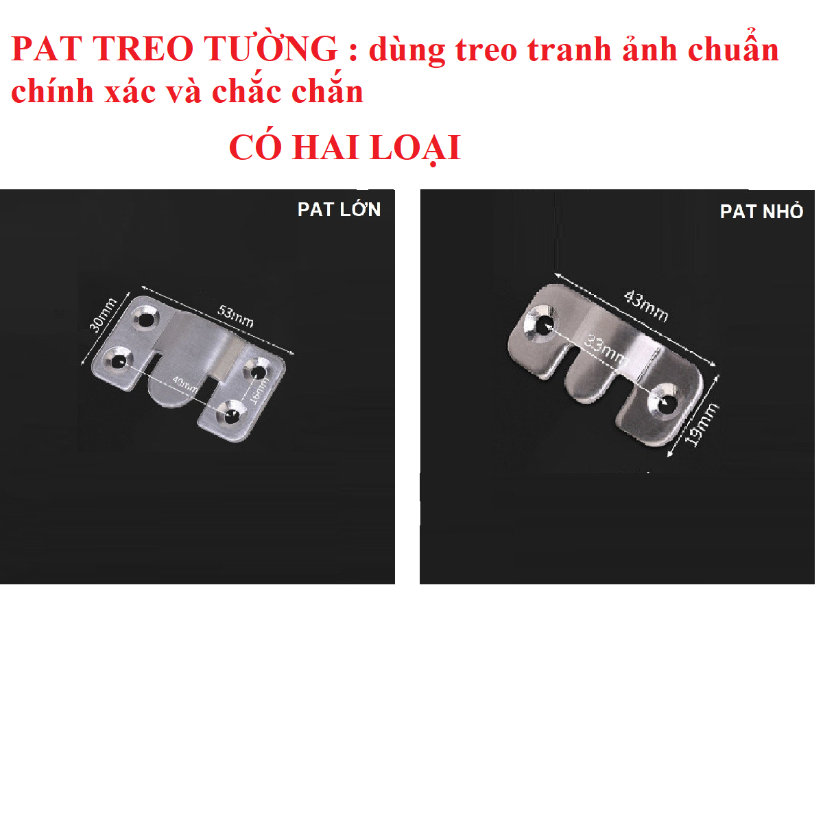 SET 1 CẶP. PAT TREO DÙNG TREO KHUNG TRANH CHUẨN CHẮC CHẮN, CHỌN loại 1 ốc và 2 ốc -TH 716.717