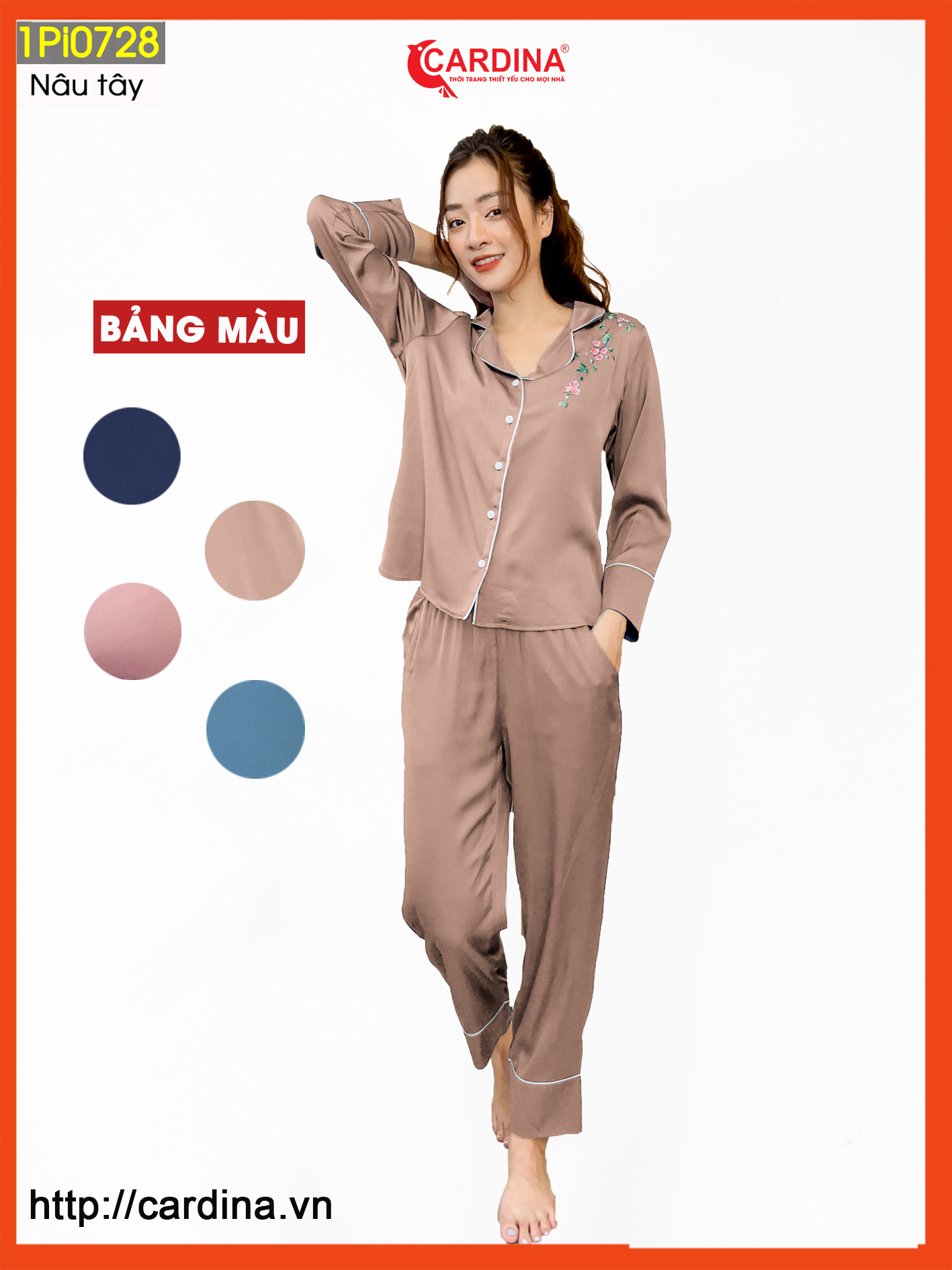 Đồ bộ nữ 𝐂𝐀𝐑𝐃𝐈𝐍𝐀 pijama chất lụa satin nhật cao cấp áo dài tay quần dài co giãn nhẹ 1pi07