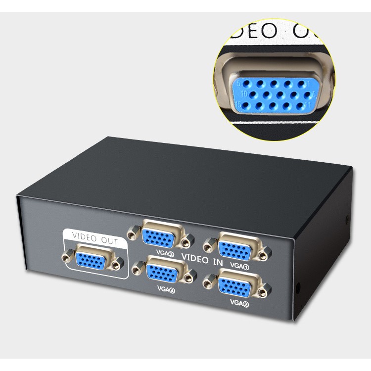 Bộ chia VGA vào 4 ra 1, từ 4 máy tính kết nối với 1 màn hình cổng VGA hỗ trợ 1440p - Jinghua V401 Q211